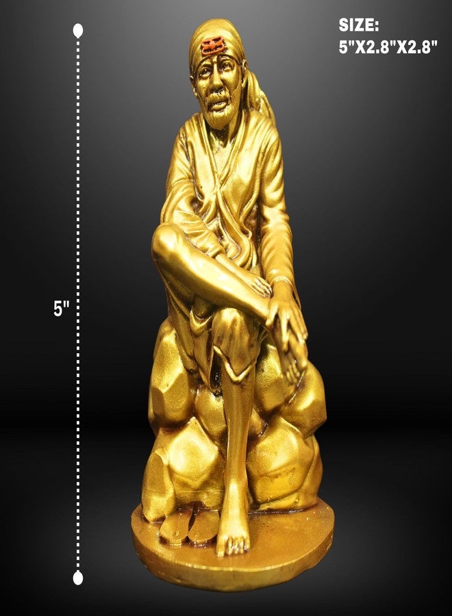 NEEANN Sai Baba Shirdi Idol - 5 Inches Polystone Statue - Brass and Silver murti - Ideal for Home, Office Desk, and Car Dashboard Decor Om Sai (Brass) - Image 2