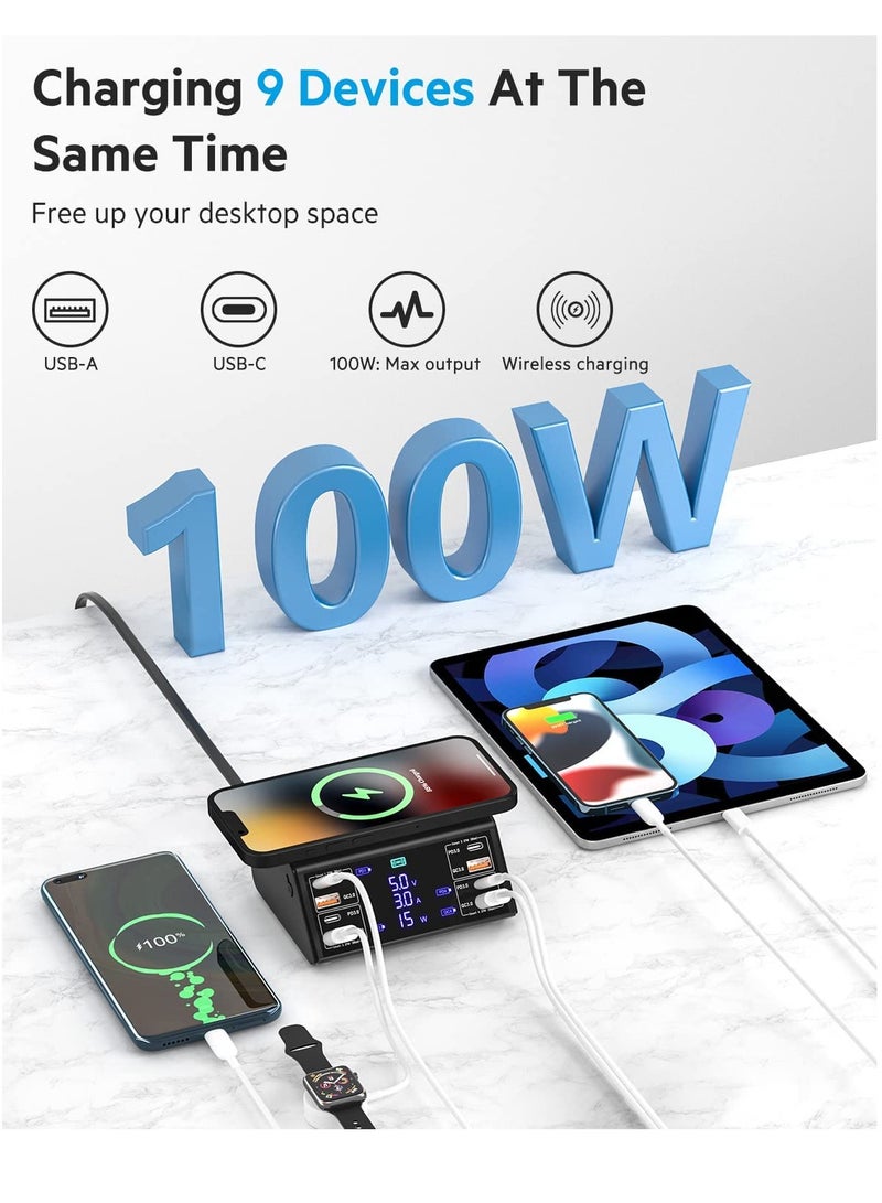 USB charging station, 100W charging station, 8-port charging station, suitable for various devices, multiple USB charger stations, USB C charging stations, compatible with iPhone, Samsung, Huawei - Image 2