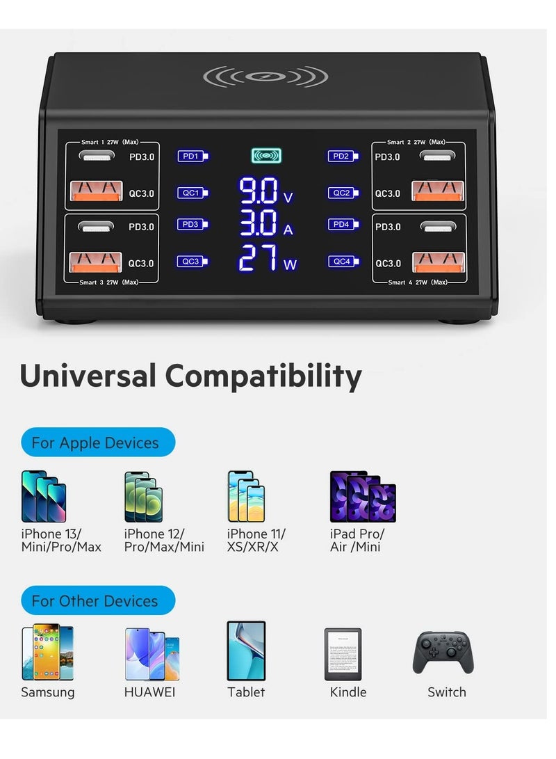 USB charging station, 100W charging station, 8-port charging station, suitable for various devices, multiple USB charger stations, USB C charging stations, compatible with iPhone, Samsung, Huawei - Image 3