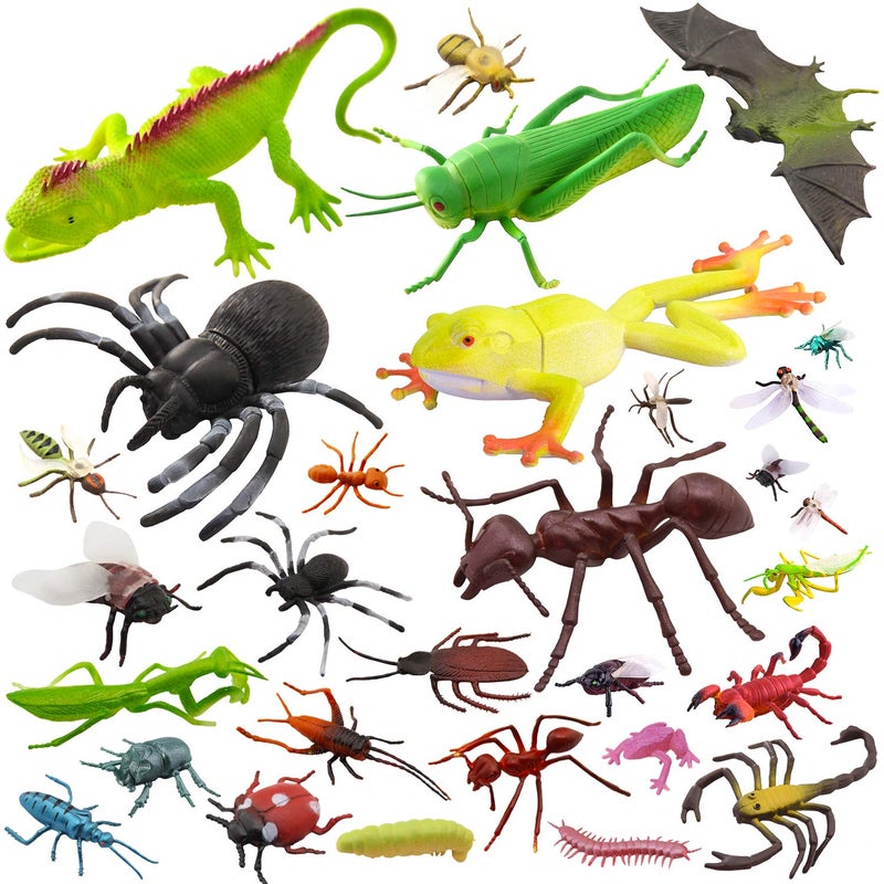 PINOWU 27pcs Bug Toy Figures Playset for Kids Boys 26 Fake Insects Spiders Cockroaches Scorpions Crickets Lady Bugs Butterflies and Worms for Education and Christmas Party Favors - Image 2