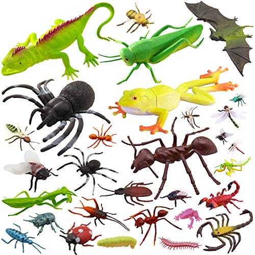 PINOWU 27pcs Bug Toy Figures Playset for Kids Boys 26 Fake Insects Spiders Cockroaches Scorpions Crickets Lady Bugs Butterflies and Worms for Education and Christmas Party Favors - Image 1