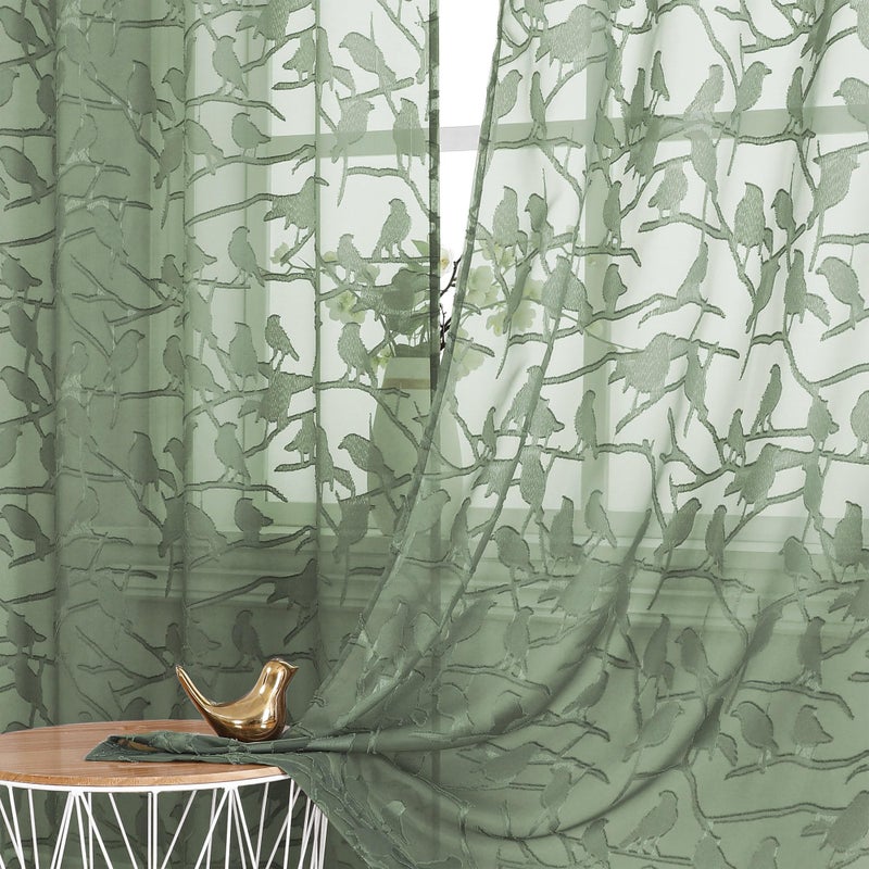 OVZME Anji Sage Green Sheer Curtains 96 Inches Length 2 Panels Set for Living Room Bedroom  Clip Textured Sheer Curtain Window Curtains Farmhouse Voile Drapes for Sliding Door  Rod Pocket  38Wx96L - Image 1