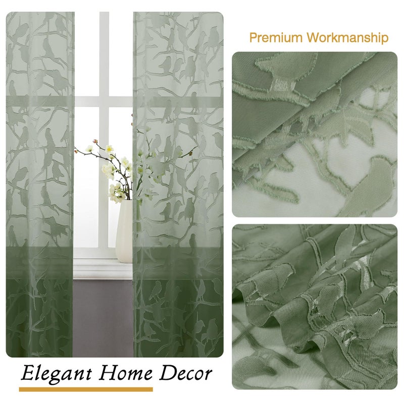 OVZME Anji Sage Green Sheer Curtains 96 Inches Length 2 Panels Set for Living Room Bedroom  Clip Textured Sheer Curtain Window Curtains Farmhouse Voile Drapes for Sliding Door  Rod Pocket  38Wx96L - Image 4