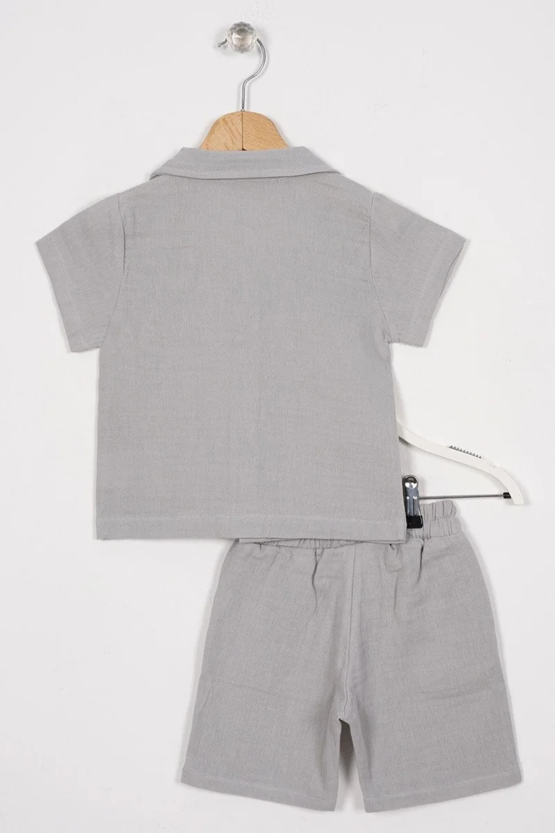 Zepkids Grey Color Boy Shorts Set with Emblem Detail