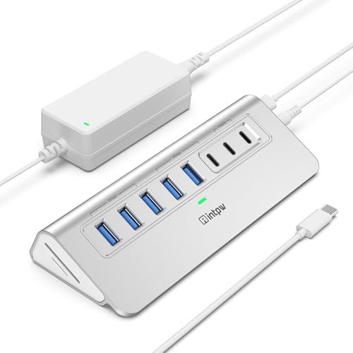 intpw Powered USB Hub 10Gbps, intpw YH6AC Plus 10 Port USB 3.2 Hub(USB A/USB C 3.2+3 USB-A 3.0+2 PD 45W Fast Charging Ports+SD/TF Card Reader), 65W Power Adapter,Aluminum USB HUB for PC,Laptop,iPhone 17/16 - Image 1