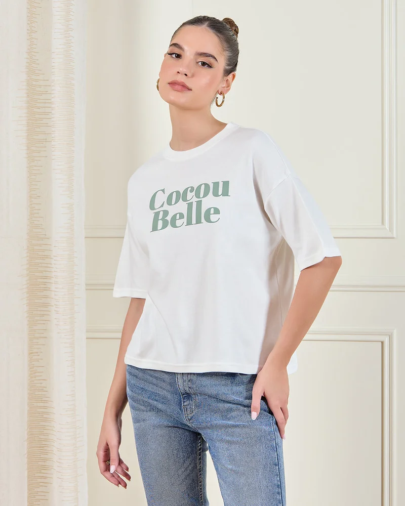 REDTAG Women White Printed T-Shirt