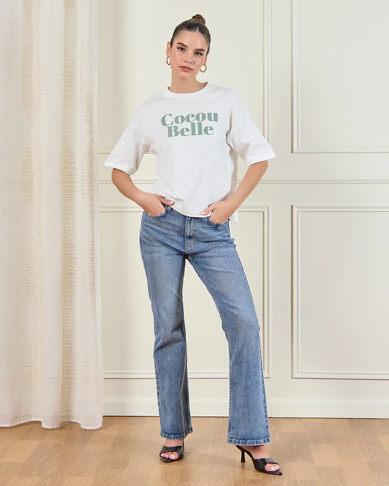 REDTAG Women White Printed T-Shirt