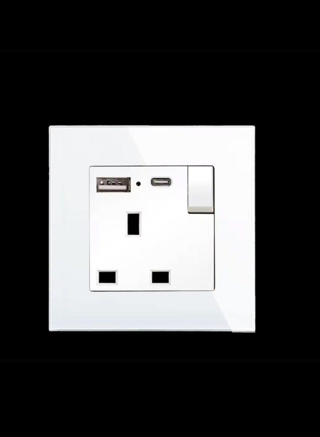 Dual 1USB Ports And 1PD Type-C USB Ports Universal Wall Socket Flame - resistant PC Shell Adapter - (WHITE) ((1USB Ports And 1PD Type-C))