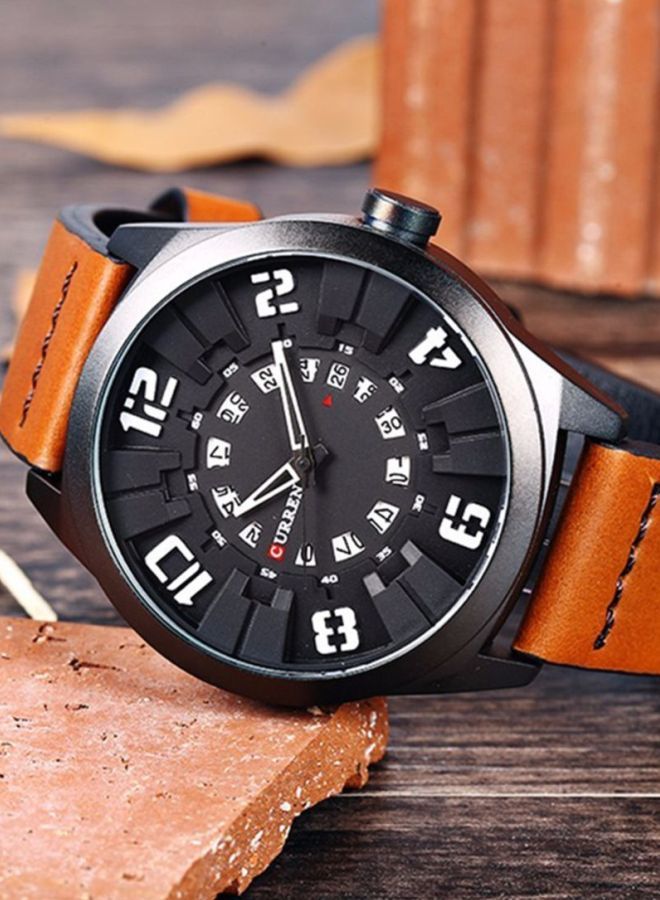 NIBEMINENT men Leather Analog Watch CU-8258-W - Image 3