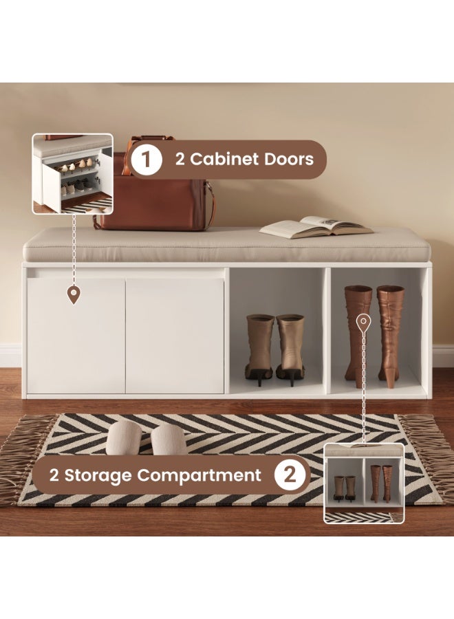 مقعد أحذية مع تخزين من ، مقعد تخزين بوسادة PU ولوح عالي الكثافة، مقعد أحذية للمدخل وتنظيم الأحذية، مناسب للمدخل والممر والمنزل، مقاس 120×37×45.5 سم، اللون الأبيض - Image 3