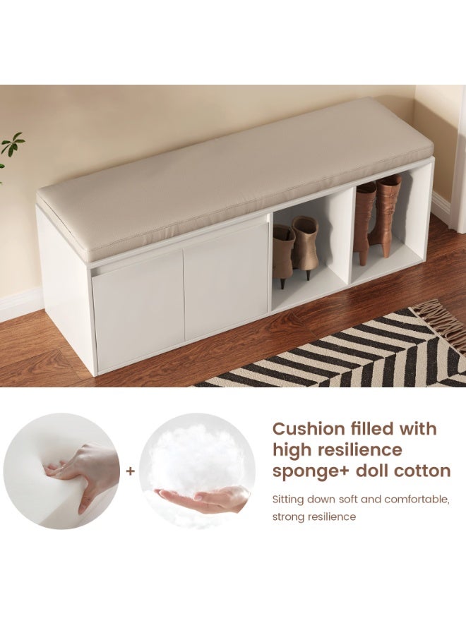 مقعد أحذية مع تخزين من ، مقعد تخزين بوسادة PU ولوح عالي الكثافة، مقعد أحذية للمدخل وتنظيم الأحذية، مناسب للمدخل والممر والمنزل، مقاس 120×37×45.5 سم، اللون الأبيض - Image 4
