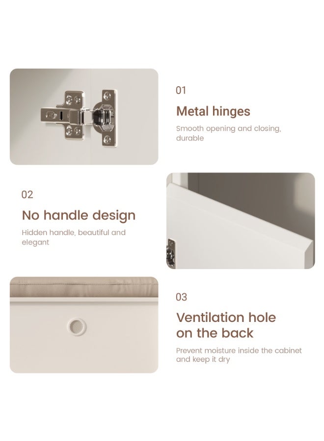 مقعد أحذية مع تخزين من ، مقعد تخزين بوسادة PU ولوح عالي الكثافة، مقعد أحذية للمدخل وتنظيم الأحذية، مناسب للمدخل والممر والمنزل، مقاس 120×37×45.5 سم، اللون الأبيض - Image 5