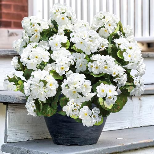 HyeFlora Artificial Geranium Fake Flowers for Outdoors Decoration 6 Bundles Silk Geraniums White Flower UV Resistant Look Real Faux Plants for Front Door Garden Porch Planter Patio Balcony Yard Indoor Home - Image 3