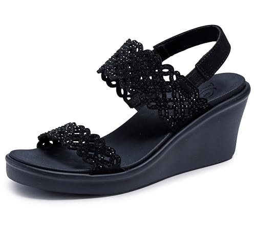 Skechers Cali Women's womens Rumble on - Sassy Dayz Wedge Sandal, Black/Black, 9 US - Image 1