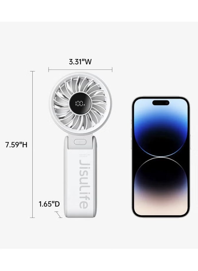 JISULIFE Handheld Fan Life7, Powerful Portable Fan with LED Display 19.5Hrs Max Cooling 5000mAh, 150° Folded 5 Speeds, Lanyard 3-IN-1 Hand Fan Desk Fan Neck Fan,Travel Essentials Gifts For Unisex Pink - Image 3