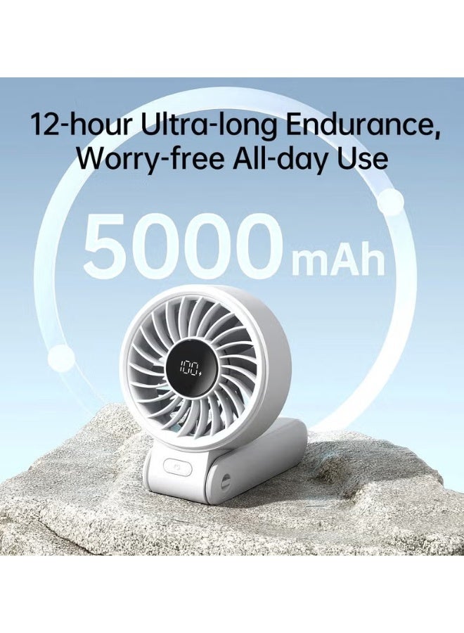 JISULIFE Handheld Fan Life7, Powerful Portable Fan with LED Display 19.5Hrs Max Cooling 5000mAh, 150° Folded 5 Speeds, Lanyard 3-IN-1 Hand Fan Desk Fan Neck Fan,Travel Essentials Gifts For Unisex Pink - Image 5
