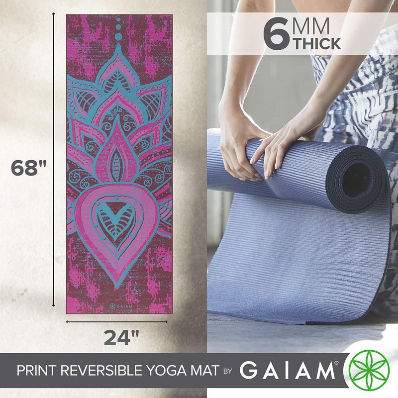 Gaiam Yoga Mat Premium Print Reversible Extra Thick Non Slip Exercise & Fitness Mat for All Types of Yoga, Pilates & Floor Workouts, Be Free, 6mm - Image 4
