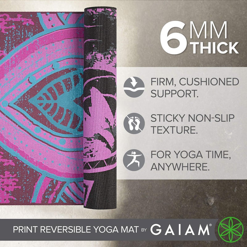 Gaiam Yoga Mat Premium Print Reversible Extra Thick Non Slip Exercise & Fitness Mat for All Types of Yoga, Pilates & Floor Workouts, Be Free, 6mm - Image 3