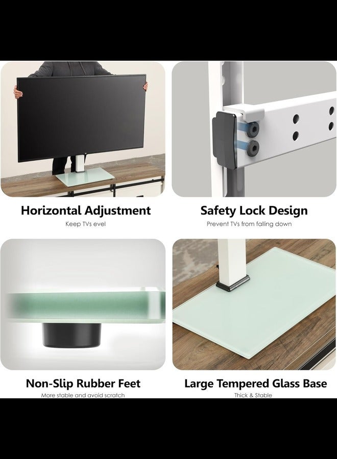 Universal White TV Stand for 27-55 Inch TV, Height Adjustable Table Top TV Stand with 8mm Tempered Glass Base, Pedestal TV Mount Stand with Bracket, Max VESA 400x400mm Holds 40kg  - Image 2