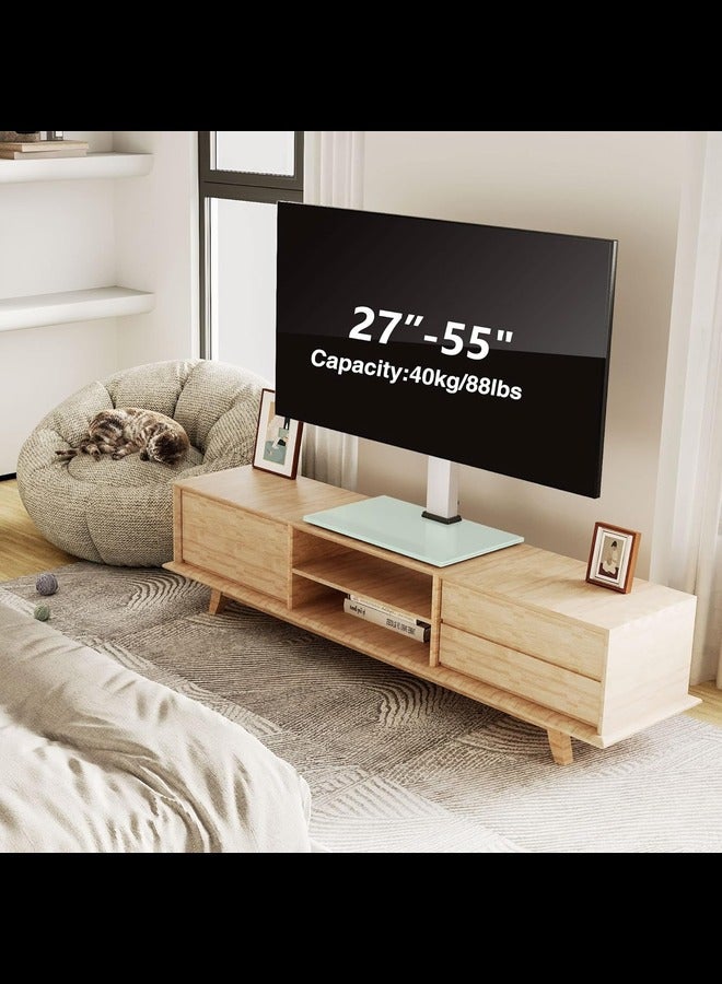 Universal White TV Stand for 27-55 Inch TV, Height Adjustable Table Top TV Stand with 8mm Tempered Glass Base, Pedestal TV Mount Stand with Bracket, Max VESA 400x400mm Holds 40kg  - Image 4