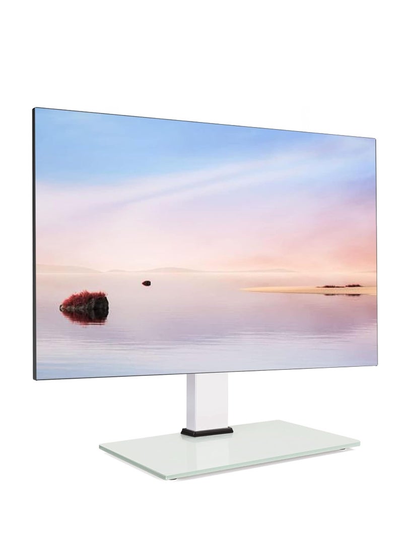 Universal White TV Stand for 27-55 Inch TV, Height Adjustable Table Top TV Stand with 8mm Tempered Glass Base, Pedestal TV Mount Stand with Bracket, Max VESA 400x400mm Holds 40kg  - Image 1