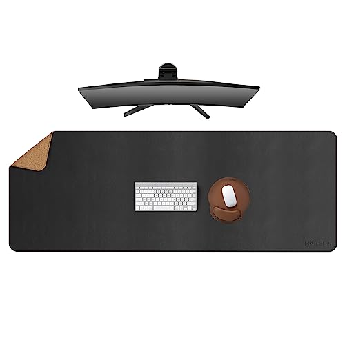 MAIDERN 51.2”x 19.6” Leather Desk Pad, Large Desk Mat, Reversible Cork & Leather Large Mouse pad for Desk, Waterproof Computer Desk Pad for Gaming Home Office (Black) … - Image 1