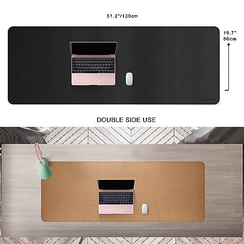 MAIDERN 51.2”x 19.6” Leather Desk Pad, Large Desk Mat, Reversible Cork & Leather Large Mouse pad for Desk, Waterproof Computer Desk Pad for Gaming Home Office (Black) … - Image 2