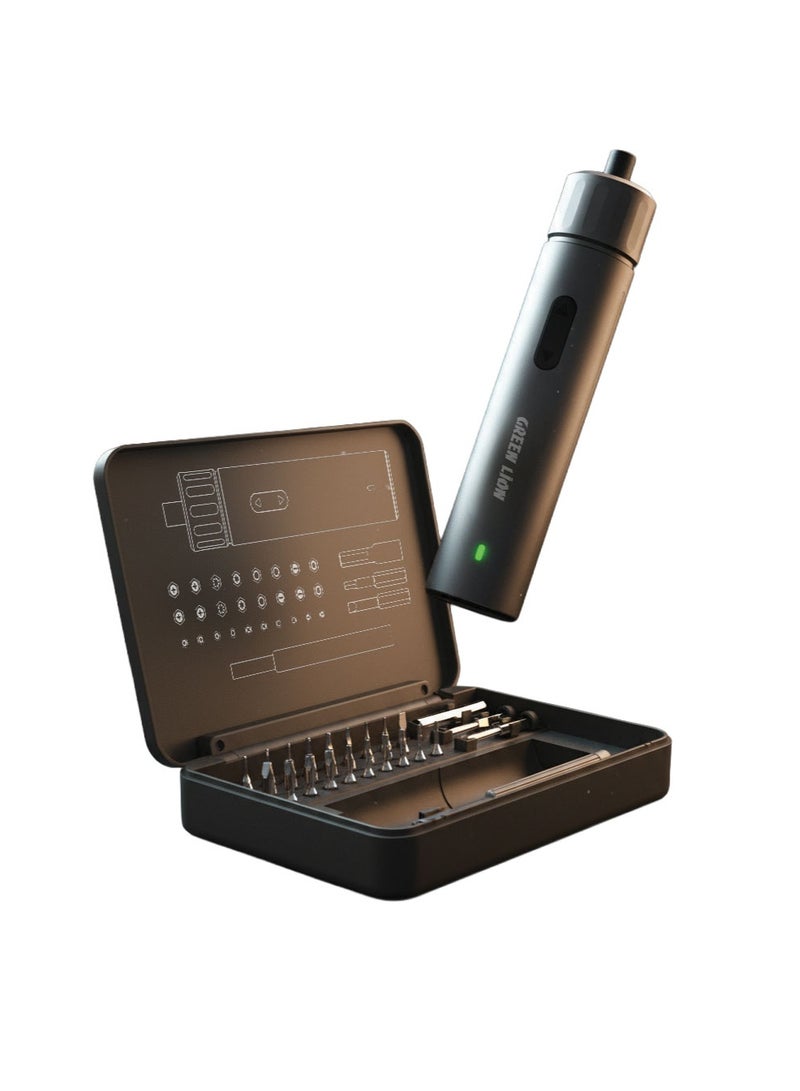 جرين ليون طقم مفك براغي كهربائي لاسلكي مع 28 رأس (CR-V)، سرعة قصوى 280 دورة/دقيقة مع تشغيل ثنائي الوضع، تحكم دقيق في العزم وبطارية قابلة لإعادة الشحن - مجموعة صيانة وإصلاح منزلية - لون رمادي - Image 2