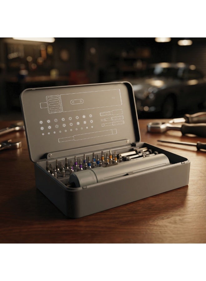 جرين ليون طقم مفك براغي كهربائي لاسلكي مع 28 رأس (CR-V)، سرعة قصوى 280 دورة/دقيقة مع تشغيل ثنائي الوضع، تحكم دقيق في العزم وبطارية قابلة لإعادة الشحن - مجموعة صيانة وإصلاح منزلية - لون رمادي - Image 5