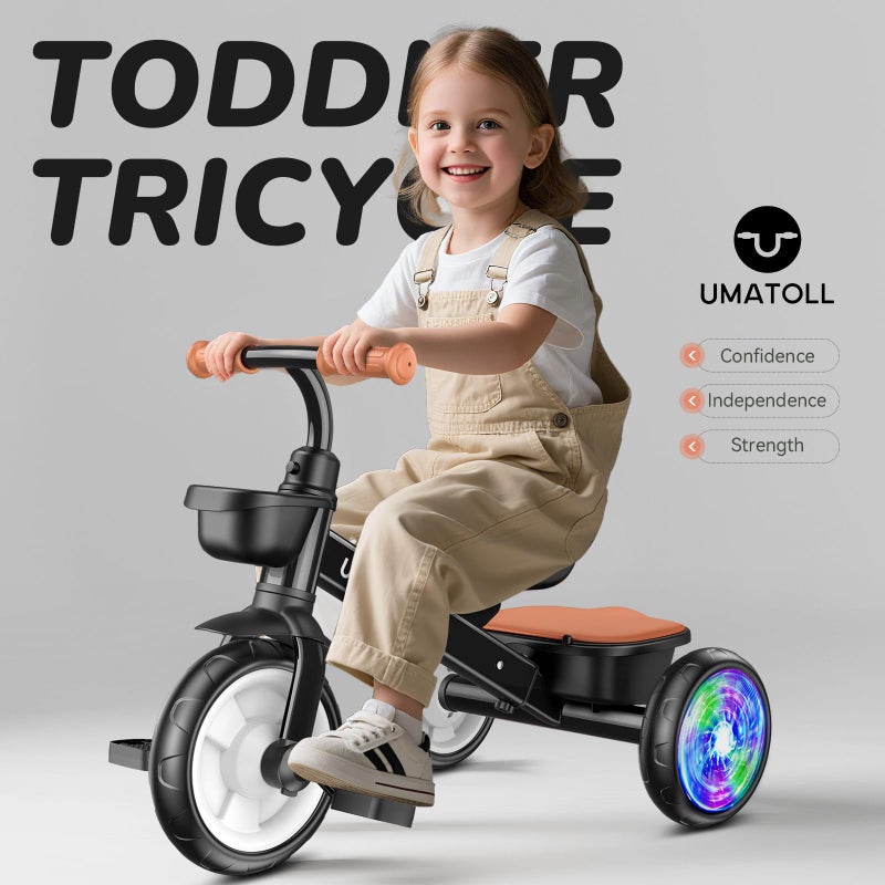 Umatoll Tricycle for Toddlers 2-5 Year Old, Ajustable Toddler Bike Outdoor Toys, Birthday Gift for Boy Age 2-4, Trike with Light up Wheels - Image 2