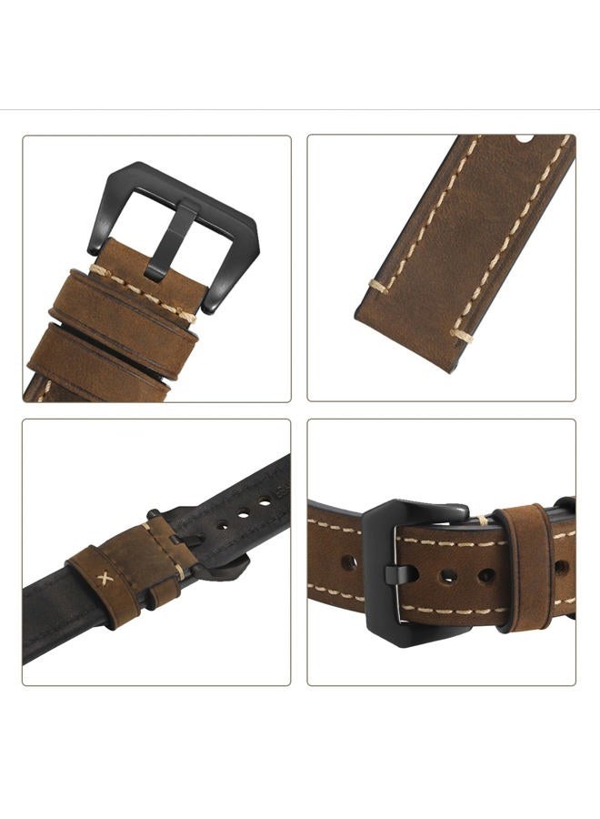 EACHE Mens Watch Bands, 20mm Crazy Horse Genuine Leather Handmade Watch Straps Dark Brown-Black Buckle - Image 5