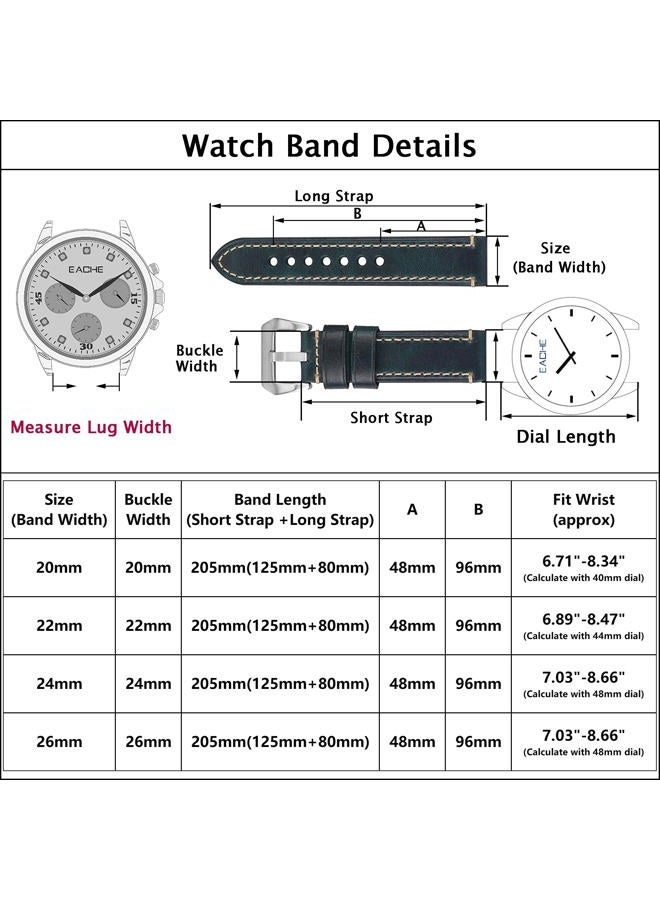 EACHE Mens Watch Bands, 20mm Crazy Horse Genuine Leather Handmade Watch Straps Dark Brown-Black Buckle - Image 2