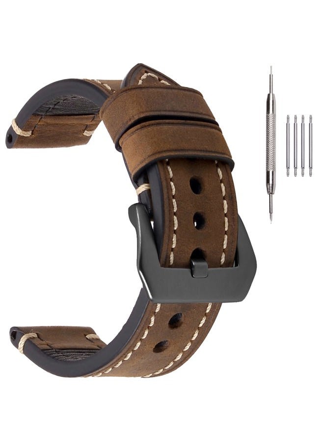 EACHE Mens Watch Bands, 20mm Crazy Horse Genuine Leather Handmade Watch Straps Dark Brown-Black Buckle - Image 1