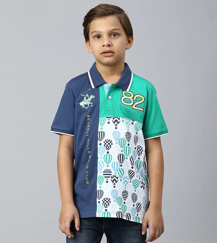 BEVERLY HILLS POLO CLUB Colourblocked Polo Collar Pure Cotton T-Shirt