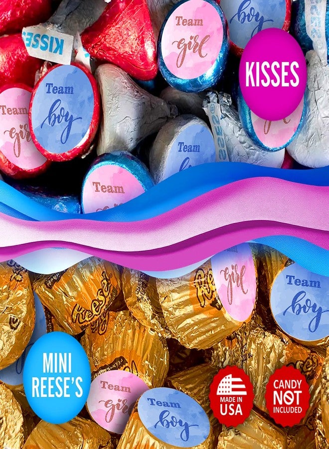 RokAPary 216 Team Girl Team Boy Kisses Labels for Gender Reveal Party, Baby Shower Or Baby Sprinkle Event Decorations, Boy or Girl Stickers, Wrappers, Great for Tags, Games (Pink, Blue) Made in USA - Image 4