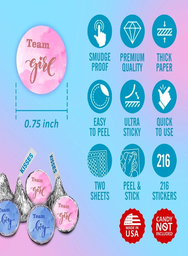RokAPary 216 Team Girl Team Boy Kisses Labels for Gender Reveal Party, Baby Shower Or Baby Sprinkle Event Decorations, Boy or Girl Stickers, Wrappers, Great for Tags, Games (Pink, Blue) Made in USA - Image 2