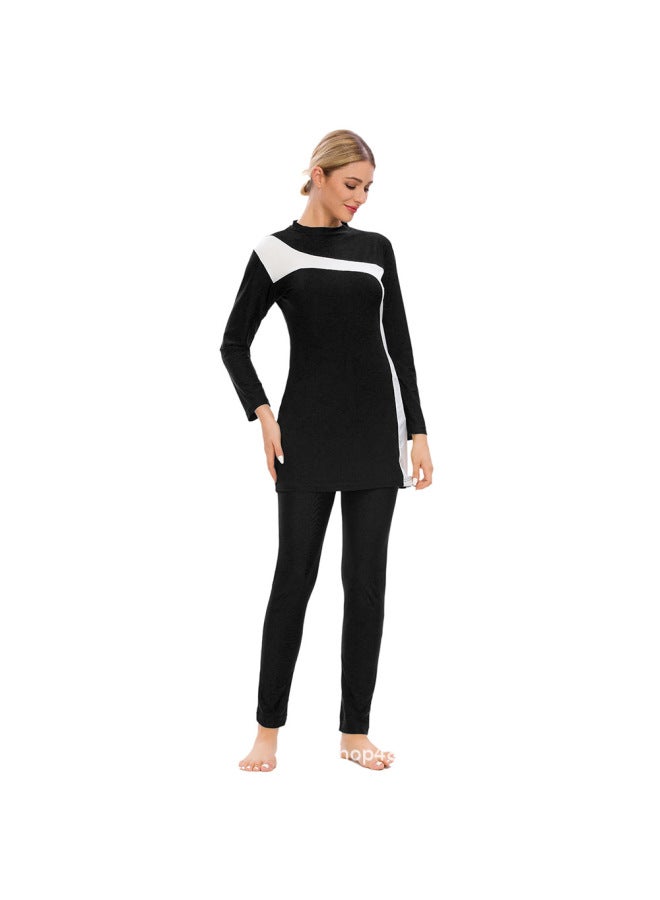Generic Amazon Muslim Muslim Swimsuit Female Stitching Two-color Middle East Conservative Swimsuit Three-piece Set With Hood M081