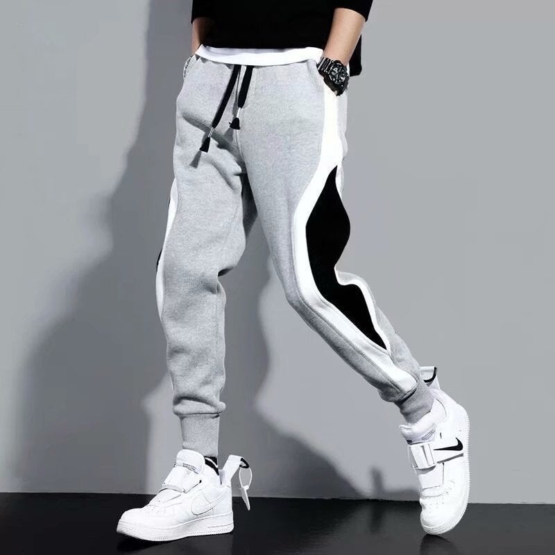 Spring and Summer Thick Stitched Sweatpants Trendy Brand Loose Yu Wenle Sports Pants Tie Pants Mens Striped Casual Pants ins 039 Gray  - Image 1