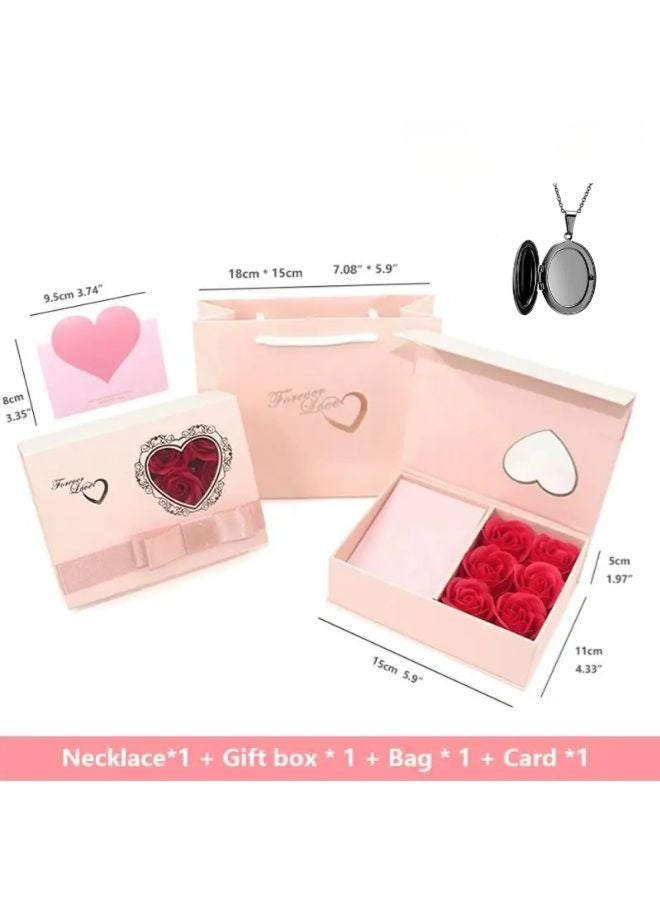 Fatio Romantic Jewelry Gift Set with Rose-Themed Gift Box & Sleek Black Stainless Steel Charm Necklace - Image 3
