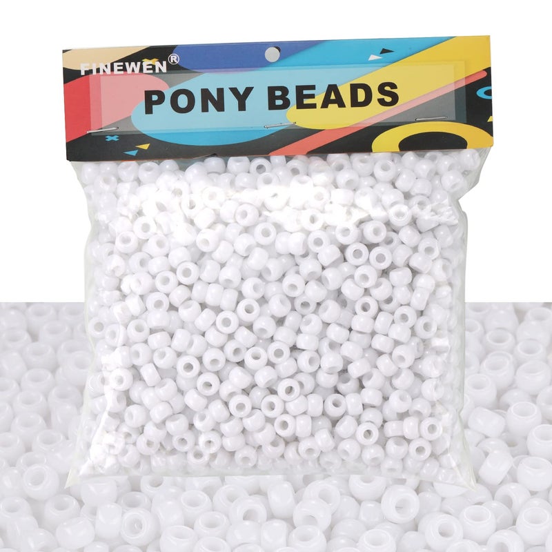 White Pony Beads1200Pcs 6x9mm Hair BeadsPony Beads BulkBeads for Bracelets Making Kit Kandi Beads Craft Beads for Jewelry Making