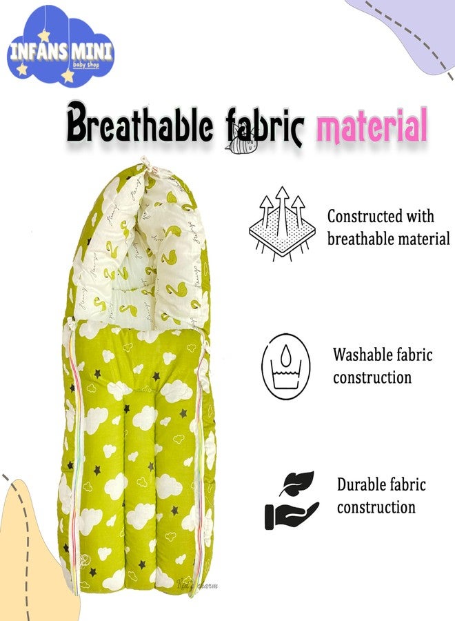 Infans Mini Cloud Mini 3 in 1 Baby's Cotton Bed Cum Carry Bed Printed Baby Sleeping Bag-Baby Bed-Infant Portable for Unisex Easily Portable, Light Weight Carry for New Born 0-4 Months Old (Green) - Image 5