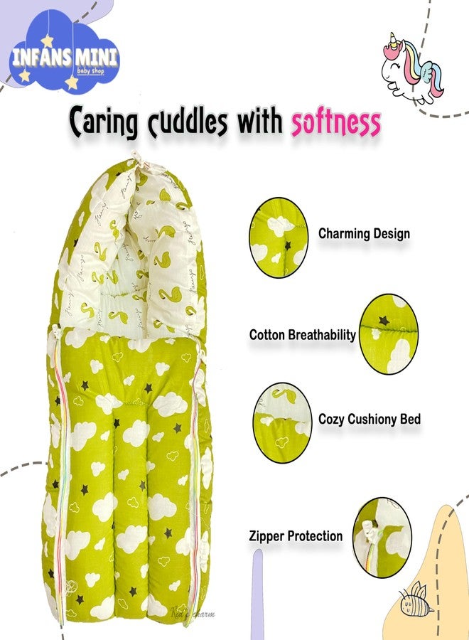 Infans Mini Cloud Mini 3 in 1 Baby's Cotton Bed Cum Carry Bed Printed Baby Sleeping Bag-Baby Bed-Infant Portable for Unisex Easily Portable, Light Weight Carry for New Born 0-4 Months Old (Green) - Image 4