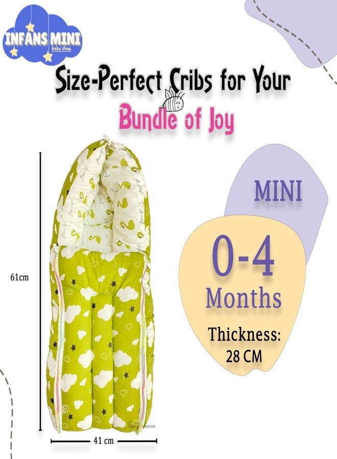 Infans Mini Cloud Mini 3 in 1 Baby's Cotton Bed Cum Carry Bed Printed Baby Sleeping Bag-Baby Bed-Infant Portable for Unisex Easily Portable, Light Weight Carry for New Born 0-4 Months Old (Green) - Image 2