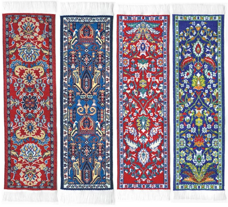 Fun-N-Nuf Oriental Carpet Rug Bookmark - Ifshan- Turkish Style - Beautiful, Elegant, High Quality, Woven Cloth Fabric Bookmarks! Best Gifts for Men Women Adults Teens Teachers & Librarians - Set of 4 Book marks - Image 1