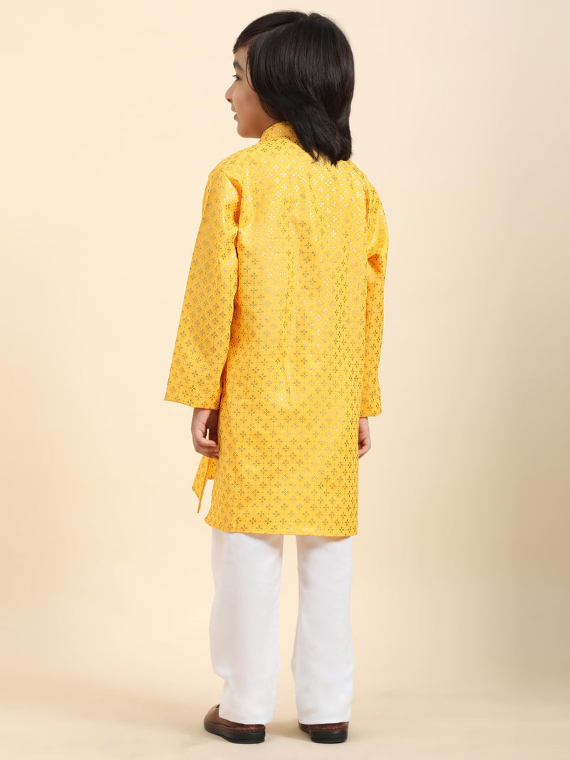 Pro-Ethic Style Developer Kids Cotton Floral Ethnic Wear|Kurta Pajama Set (S-231),5-6 Years,Yellow - Image 4