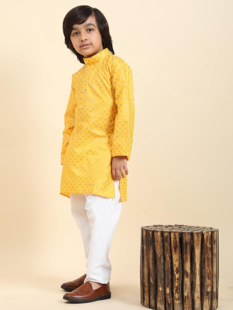 Pro-Ethic Style Developer Kids Cotton Floral Ethnic Wear|Kurta Pajama Set (S-231),5-6 Years,Yellow - Image 2