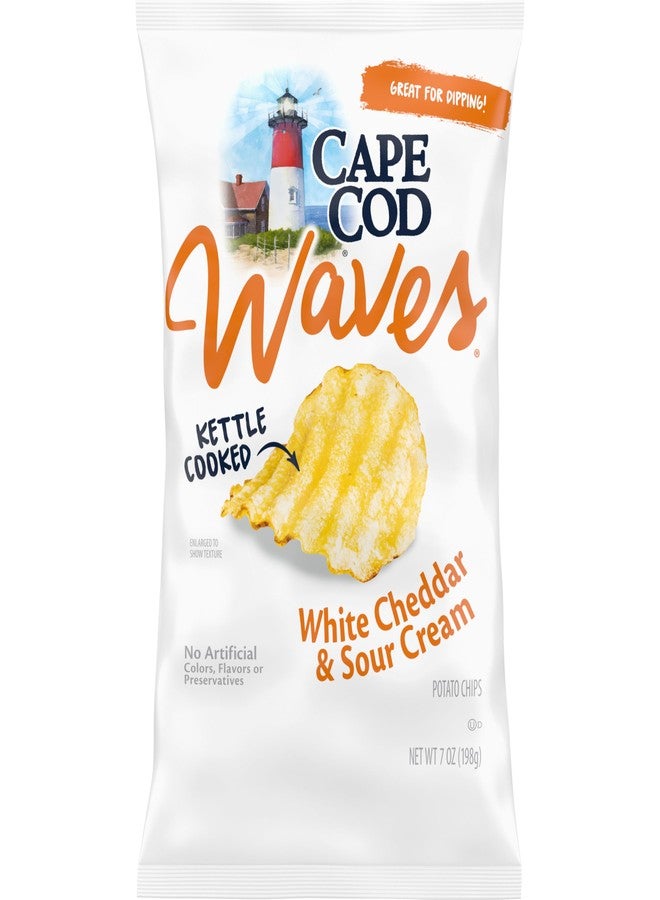 Cape Cod Waves Potato Chips Wavy Cut White Cheddar & Sour Cream, 7 Oz - Image 1