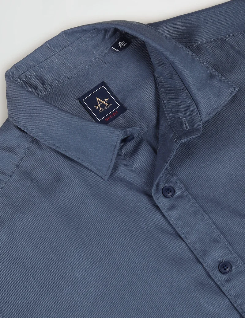Arrow Grey Point Collar Short Sleeve Solid Casual Shirt for Men | Best Price UAE
