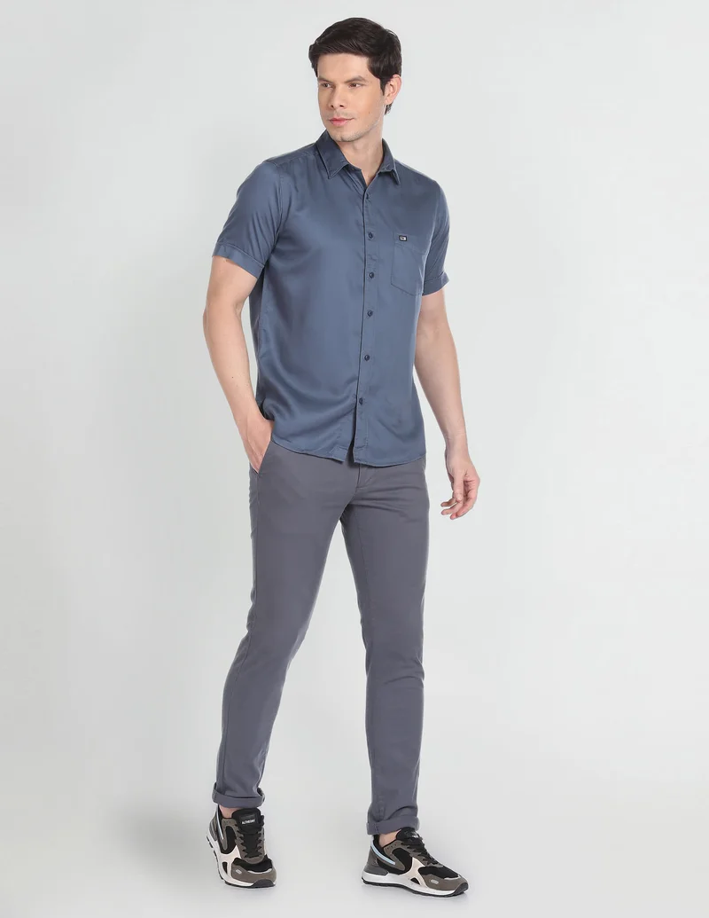 Arrow Grey Point Collar Short Sleeve Solid Casual Shirt for Men | Best Price UAE