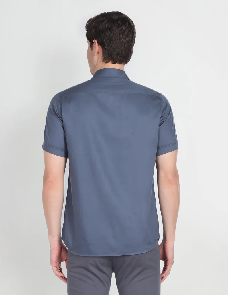 Arrow Grey Point Collar Short Sleeve Solid Casual Shirt for Men | Best Price UAE